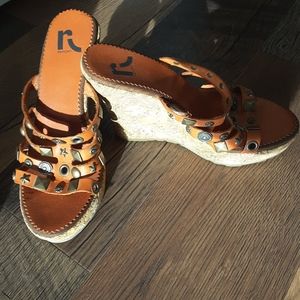 Brass Studded Burnt Orange Platform Report Sandle.